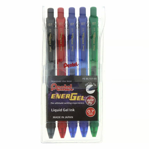 أقلام جل إينرجيل إكس مع  ميتال تيب  0.7 - عبوة تحتوي على 5 أقلام جل لتجربة كتابة سلسة