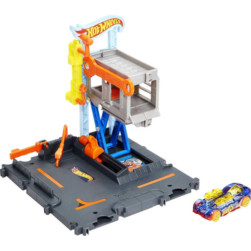 Hot Wheels City Toy Car Track Set Downtown Repair Station Playset with 1:64 Scale Vehicle, Working Lift & Launcher Asstorted