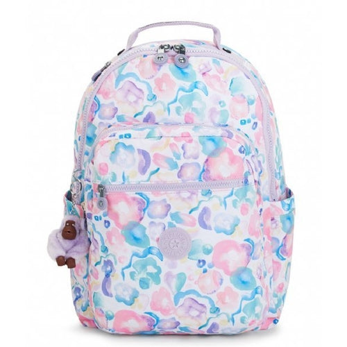 KIPLING SEOUL Large Backpack with Laptop Protection - Aqua Flowers