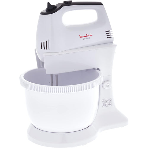 Moulinex Quick Mix Hand Mixer With Plastic Stand Bowl, 300 Watts, White
