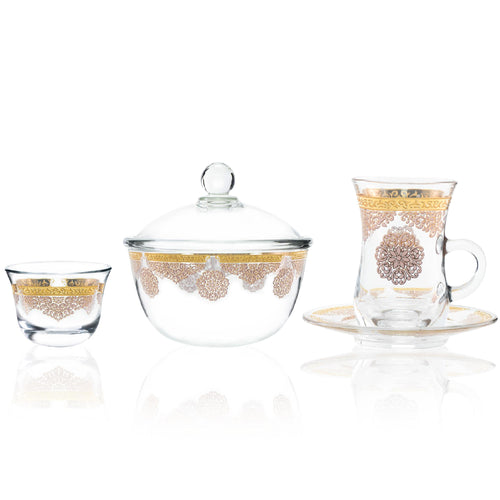 Dimlaj Glass Tea+coffee set 20pcs Selena Gold Pink