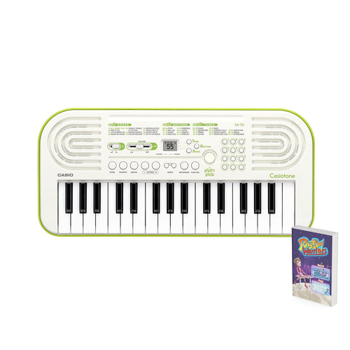لوحة مفاتيح كاسيوتون صغيرة SA-50 مع نغمات البيانو، أبيض