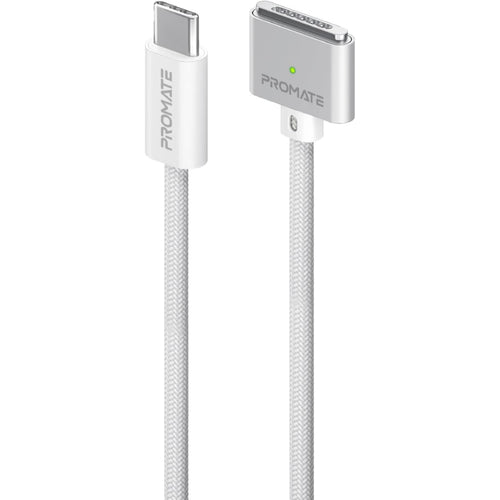 Promate 140W USB-C to MagSafe 3 Charging cable for MacBook Air M2 , MacBook Pro(14-16) w/ LED, 2M Length- White: White