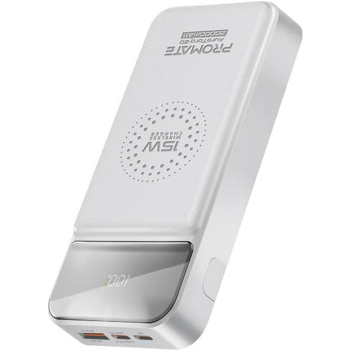 Promate 20000mAh Slim Power Bank with 15 Wireless Charging - White: White