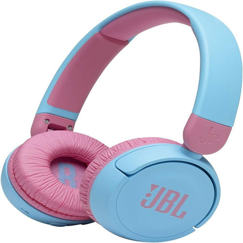 سماعة رأس JBL لاسلكية توضع على الأذن للأطفال بصوت منخفض للاستماع الآمن، لون أزرق طراز JR310BT
