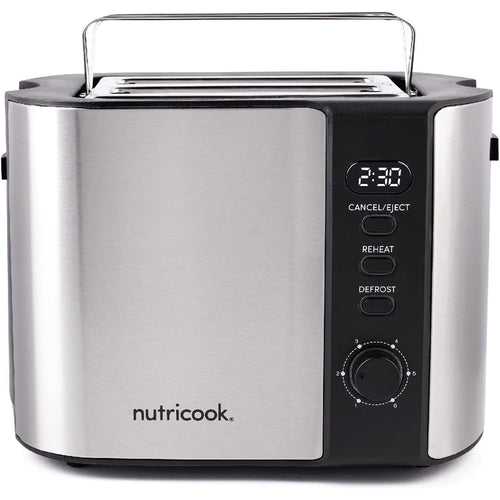 Nutricook Digital 2 Slice Toaster with LED Display, Stainless Steel Toaster with 2 Long & Extra Wide Slots, Silver