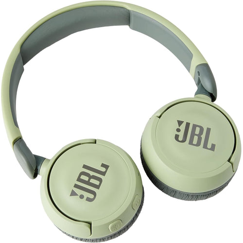 سماعة رأس JBL لاسلكية توضع على الأذن للأطفال بلون أخضر طراز JR310BT بصوت منخفض للاستماع الآمن
