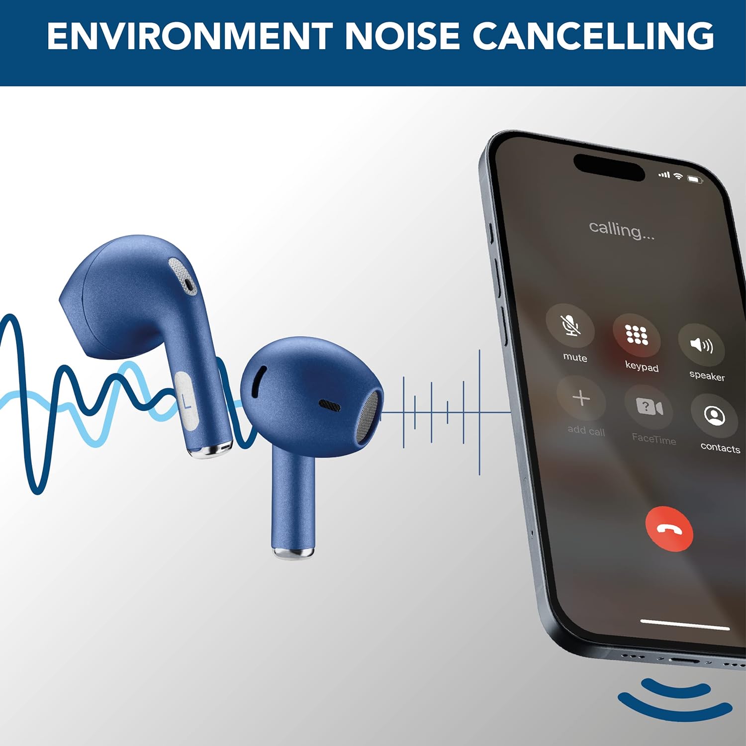 Experience ANC in the CellularLine Crystal Earphones TWS ENC Blue