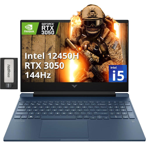 HP Victus 15.6" FHD 144Hz Gaming Laptop, Intel i5-12450H, NVIDIA GeForce RTX 3050, 16GB DDR4 RAM, 512GB PCIe SSD, Backlit Keyboard, WiFi 6, Webcam, Windows 11, Blue