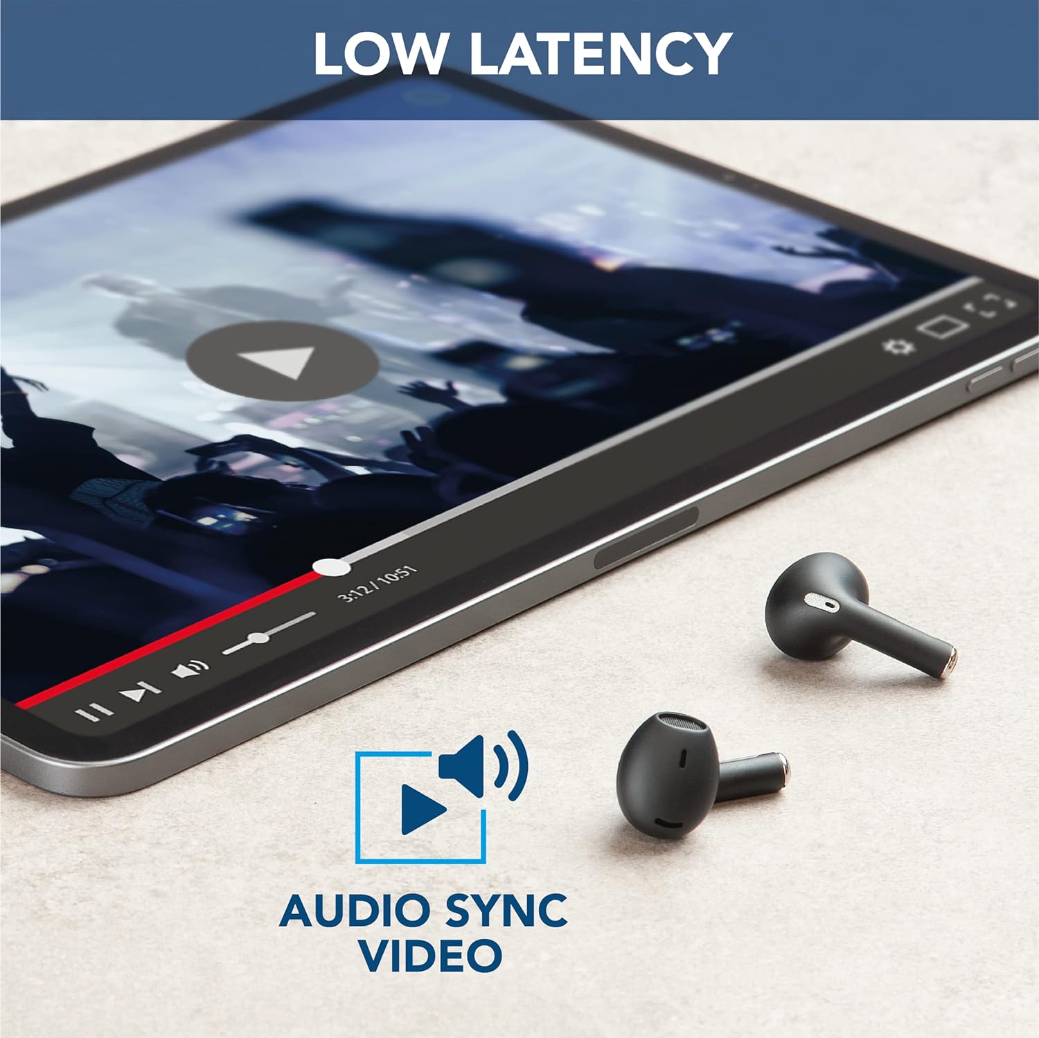 audio sync video with the CellularLine Crystal Earphones TWS ENC Blue