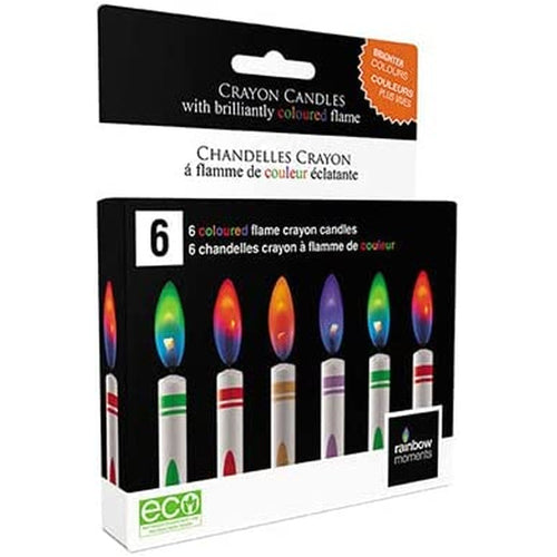 Crayon color flame party candles with holders, each has a burn time of 20 minutes – 6-pack