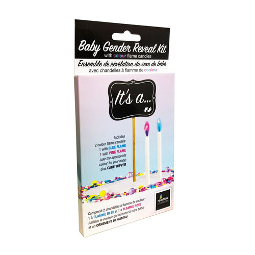 It's A …. Reveal Cake Topper with 2 white color flame Jumbo candles - one pink, one blue