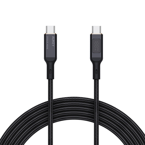 AUKEY Nylon Braided 100W USB-C to USB-C Sync Charge Cable with LCD Display