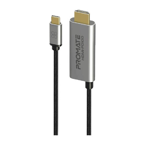 كابل بروميت 4K@60Hz من USB-C إلى HDMI مع توصيل طاقة 100 وات، طول الكابل 1.8 متر - أسود: أسود