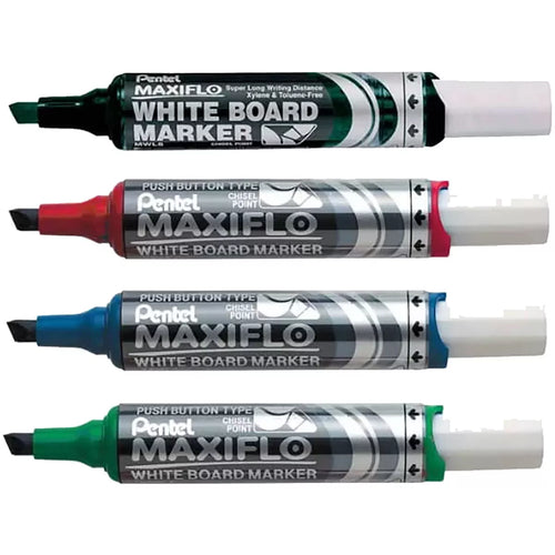 PENTEL Maxiflo Slim Whiteboard Markers - Assorted Colours (Pack of 4)